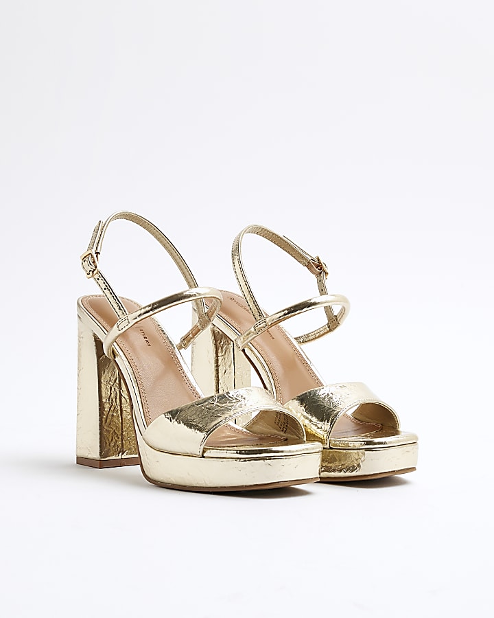 Gold Wide Fit Sling Back Platform Sandals