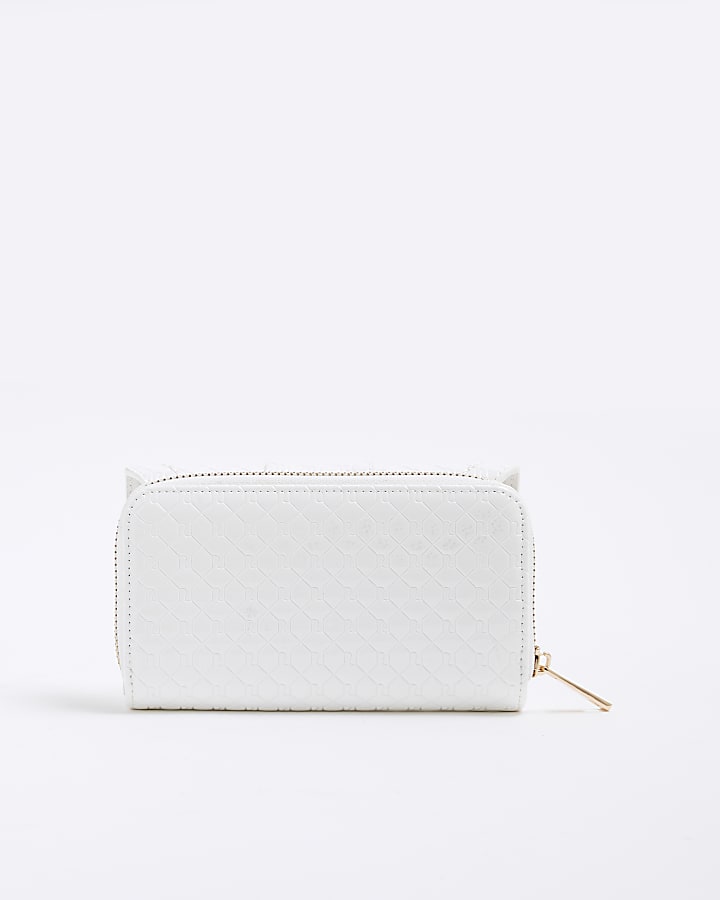 White RI Monogram Fold Over Zip Around Purse