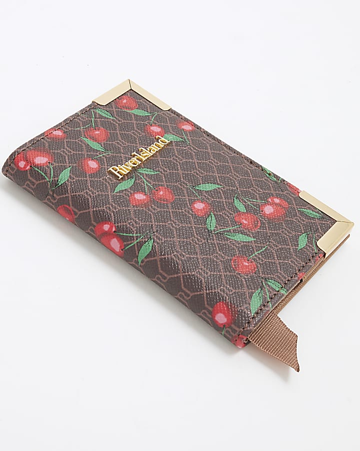 Brown Cherry Monogram Print Passport Holder