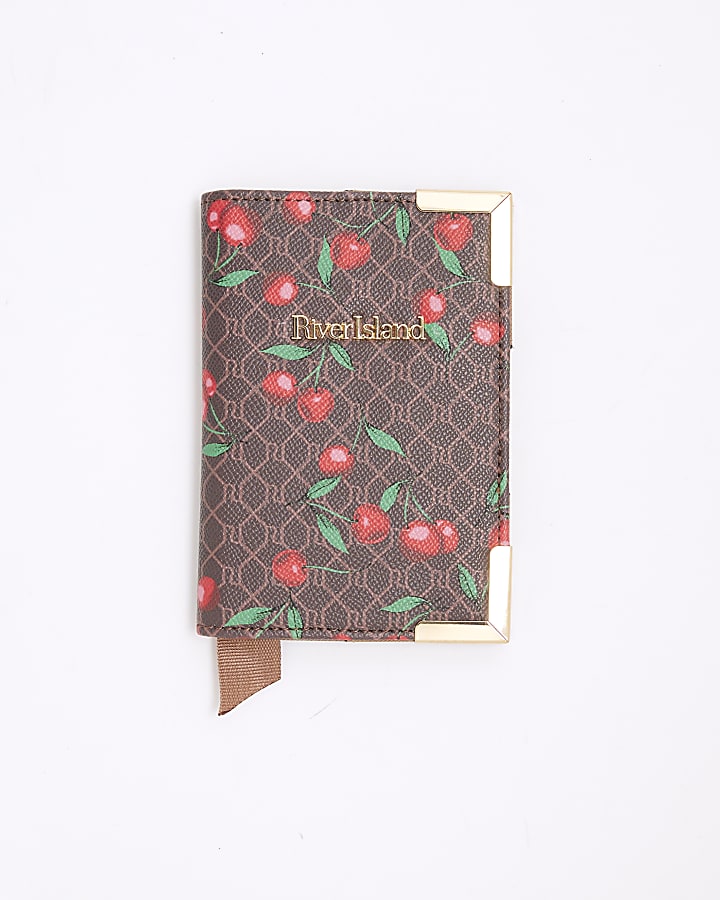 Brown Cherry Monogram Print Passport Holder