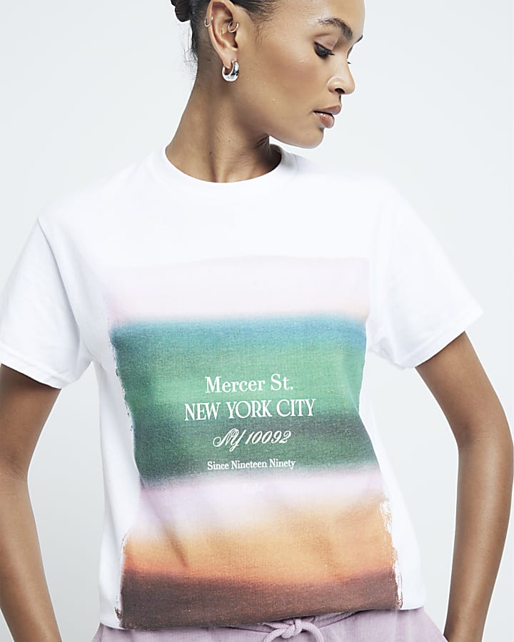 White Ombre Graphic Print T-shirt