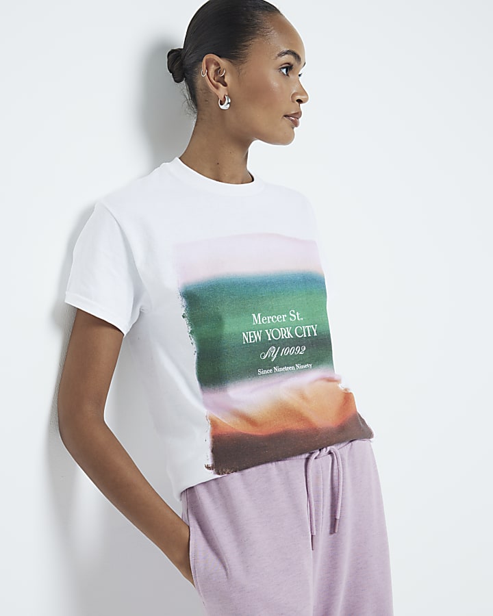 White Ombre Graphic Print T-shirt