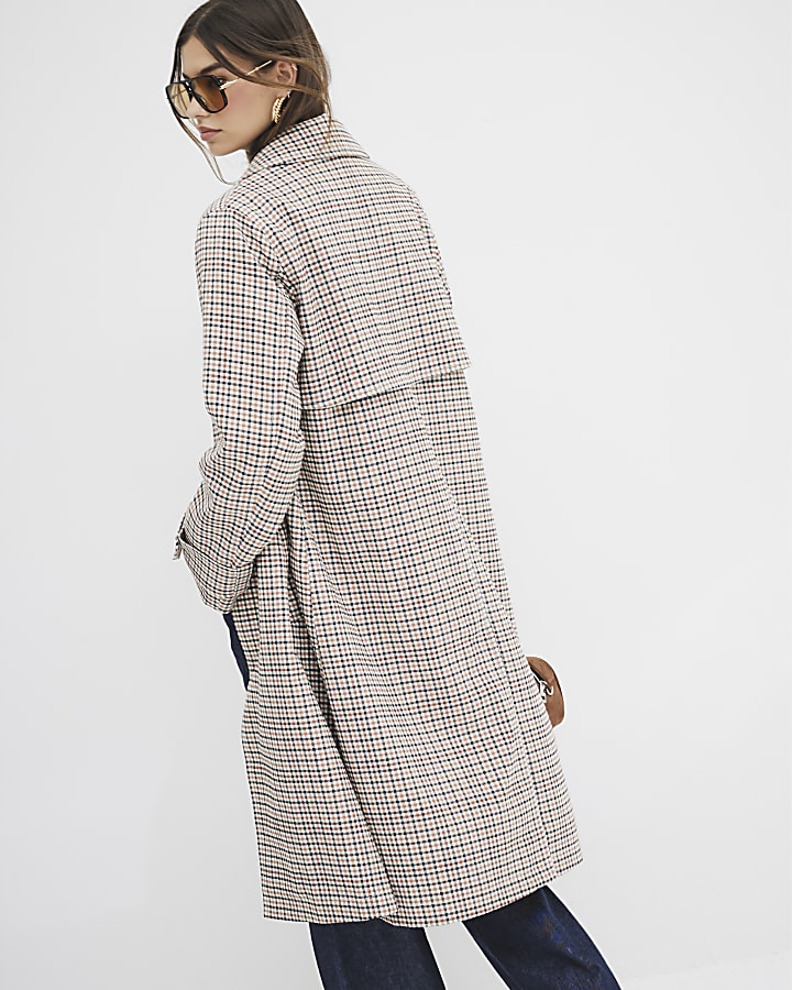 Beige Check Trench Coat