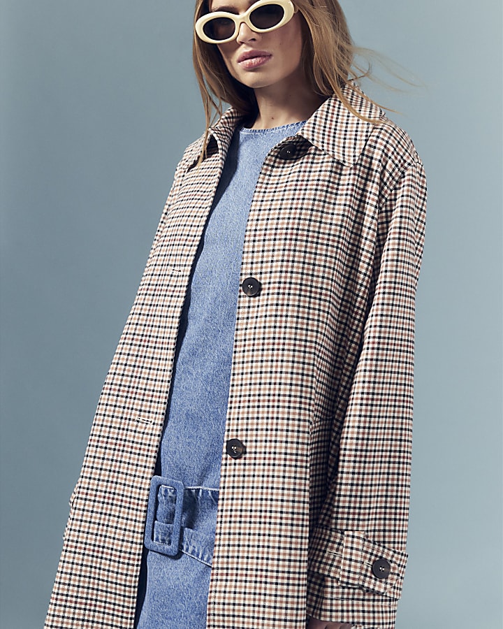 Beige Check Trench Coat