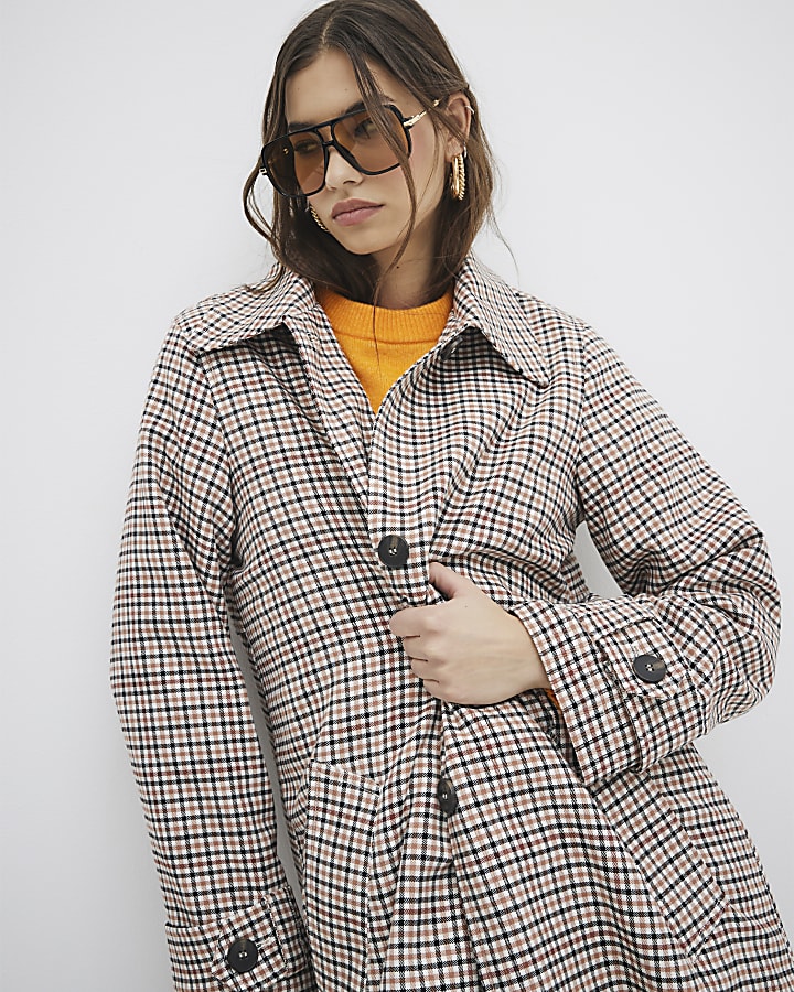 Beige Check Trench Coat