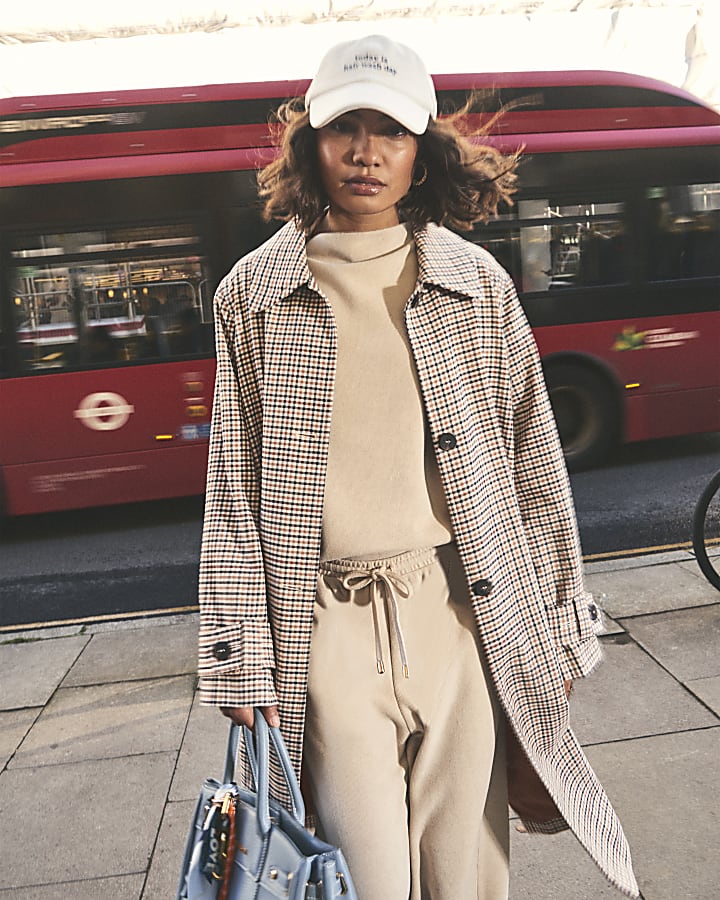 Beige Check Trench Coat