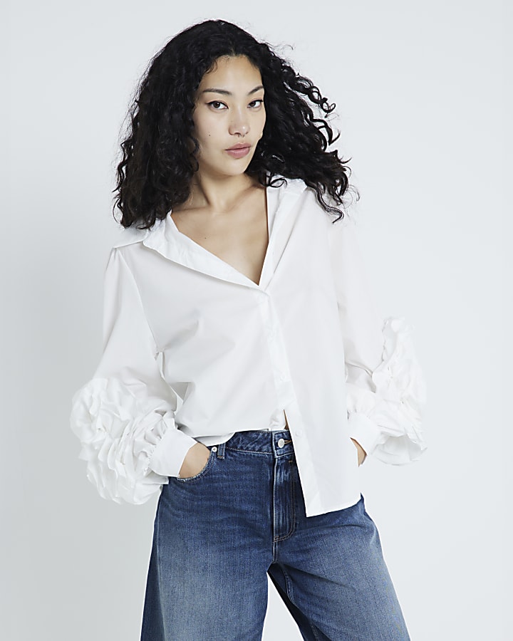 White frill Long sleeve Shirt