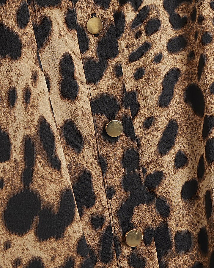 Brown Leopard Print Bubble Hem Blouse