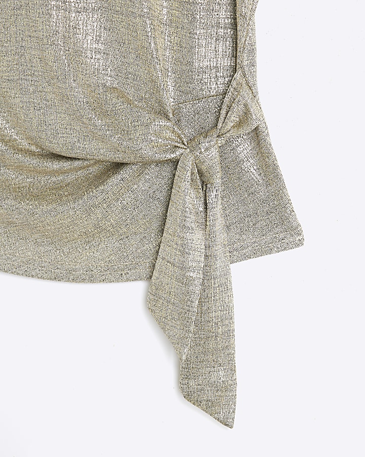 Gold short sleeve draped top