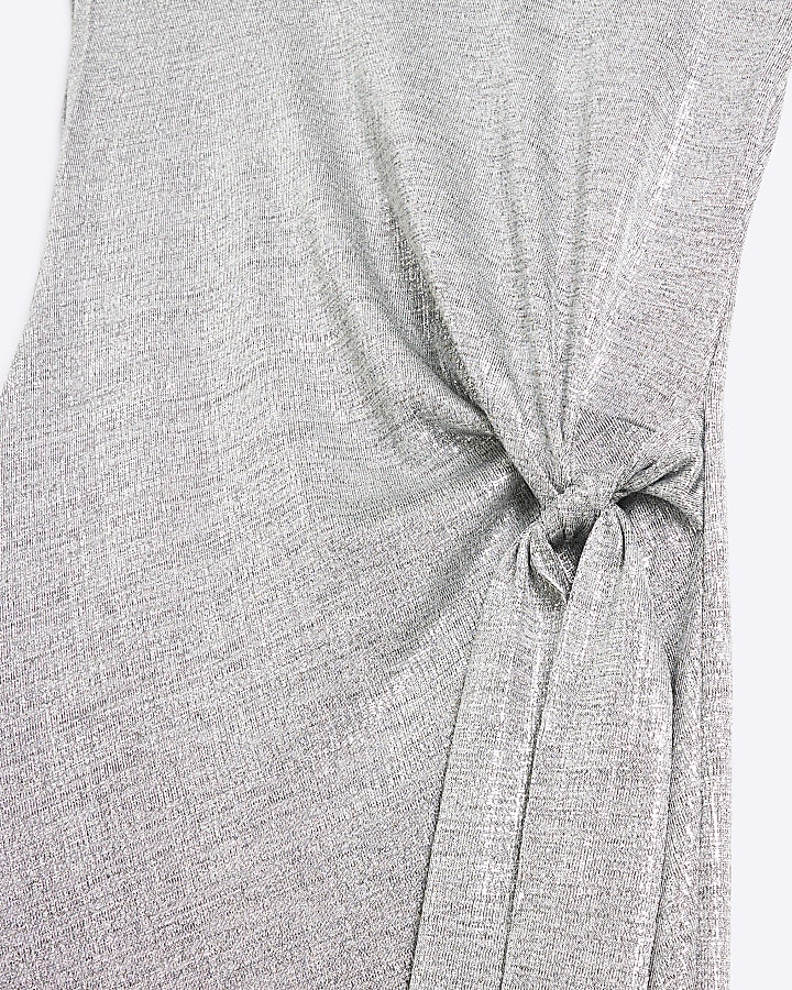 Silver Drape Tie Side Maxi Dress