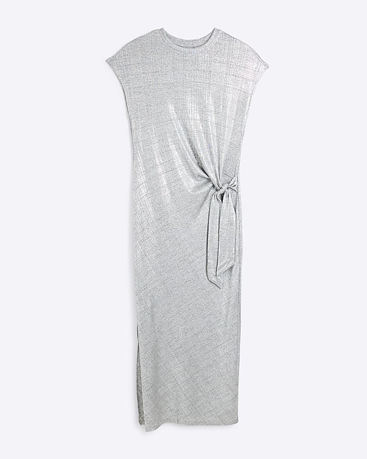 Silver Drape Tie Side Maxi Dress