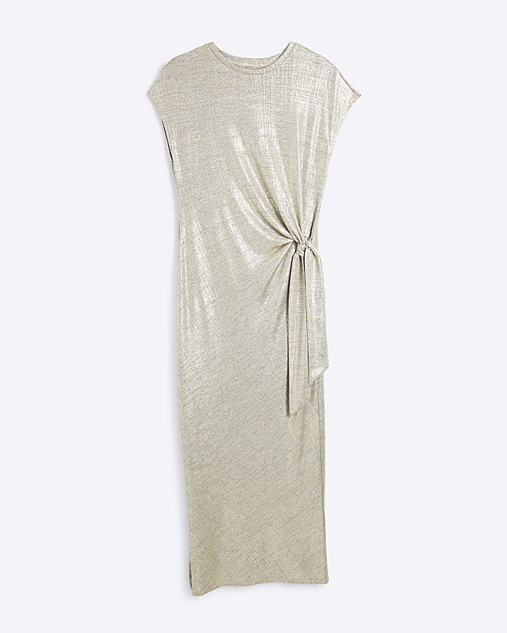 Gold Drape Tie Side Maxi Dress