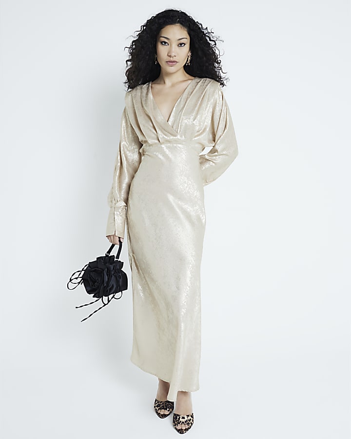 Gold Foil Batwing Maxi Dress