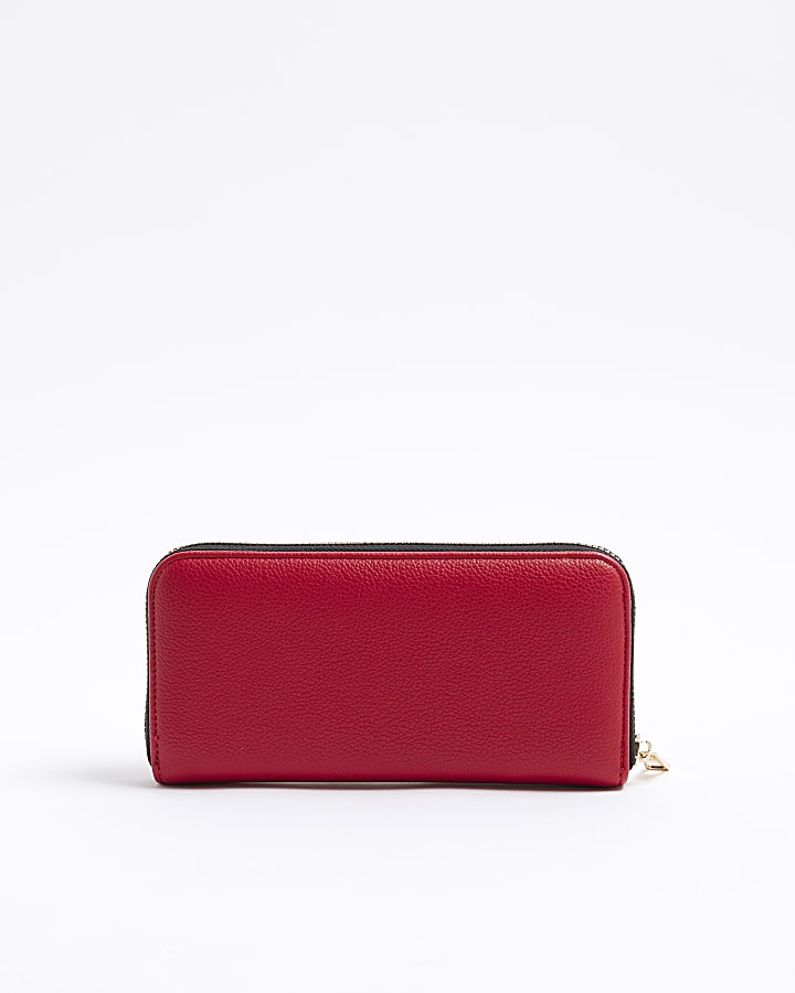 Red Faux Leather Cherry Zip Around Purse