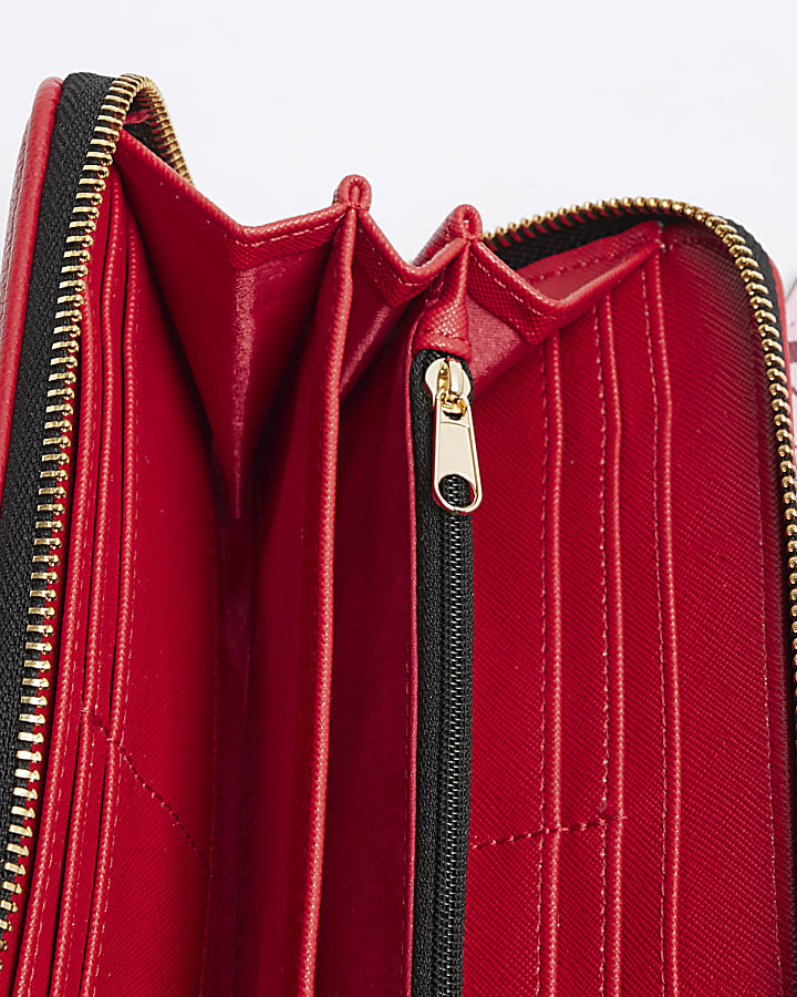 Red Faux Leather Cherry Zip Around Purse