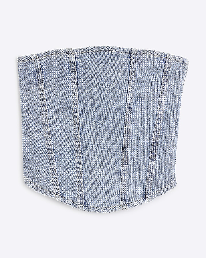 Blue Denim Diamante Bandeau Denim Corset Top