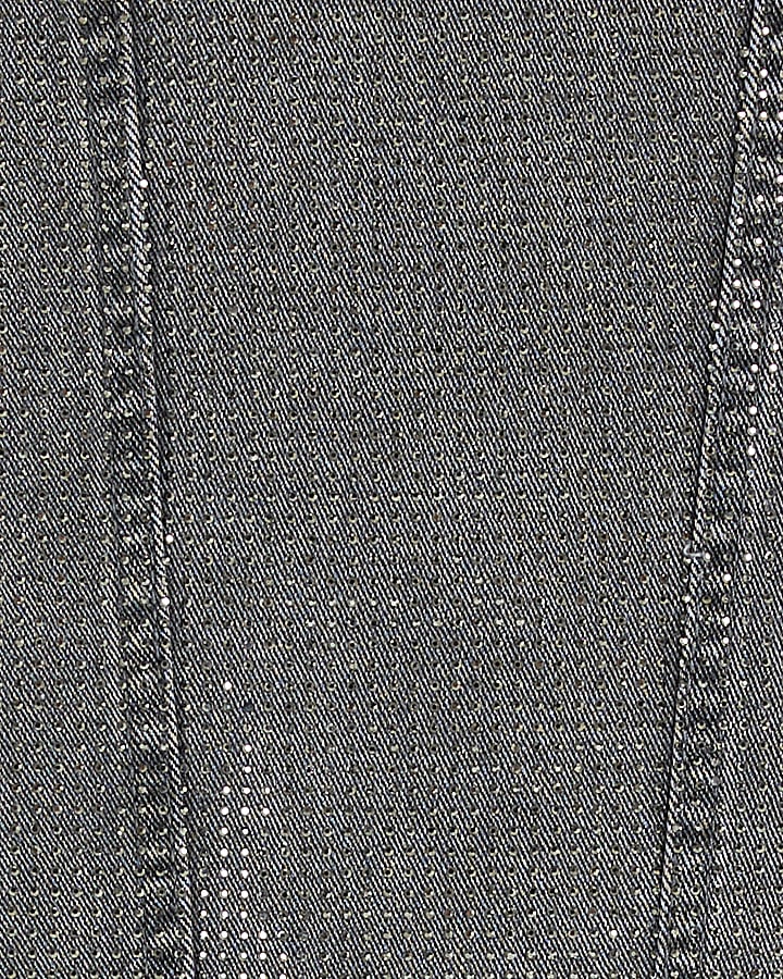 Grey Diamante Bandeau Denim Corset Top