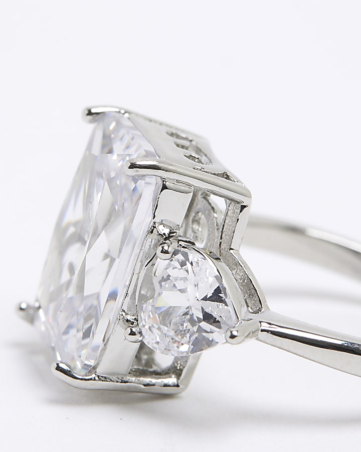 Silver Cubic Zirconia Large Square Stone Ring