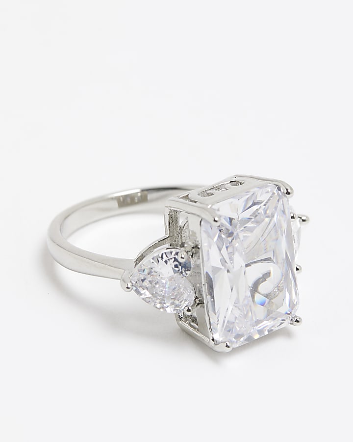 Silver Cubic Zirconia Large Square Stone Ring