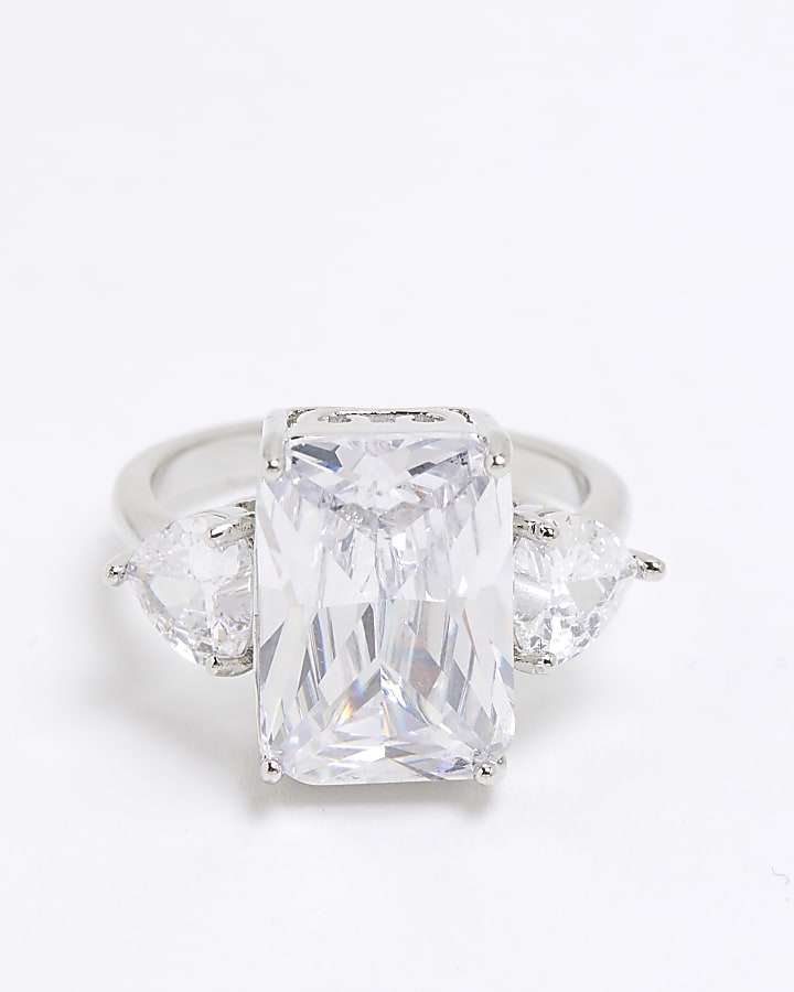 Silver Cubic Zirconia Large Square Stone Ring