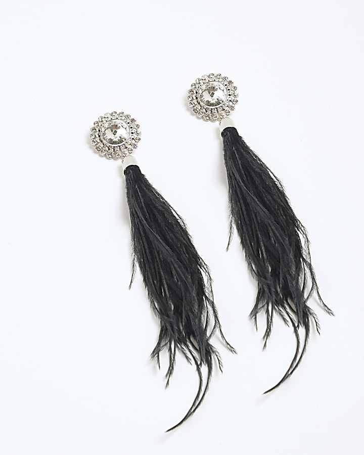 Black Feather Drop Earrings