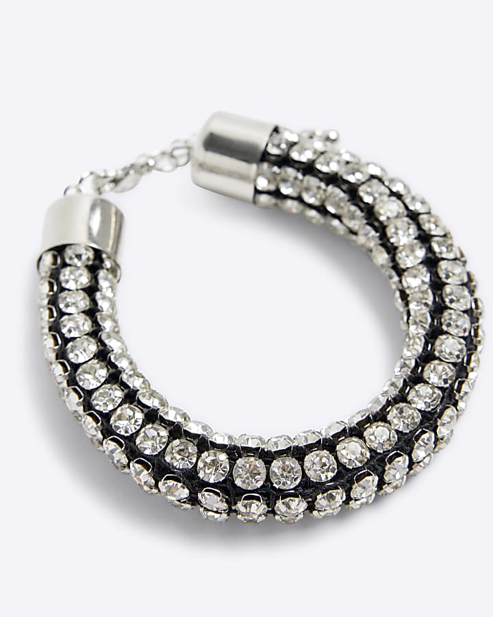 Silver Diamante Tube Bracelet