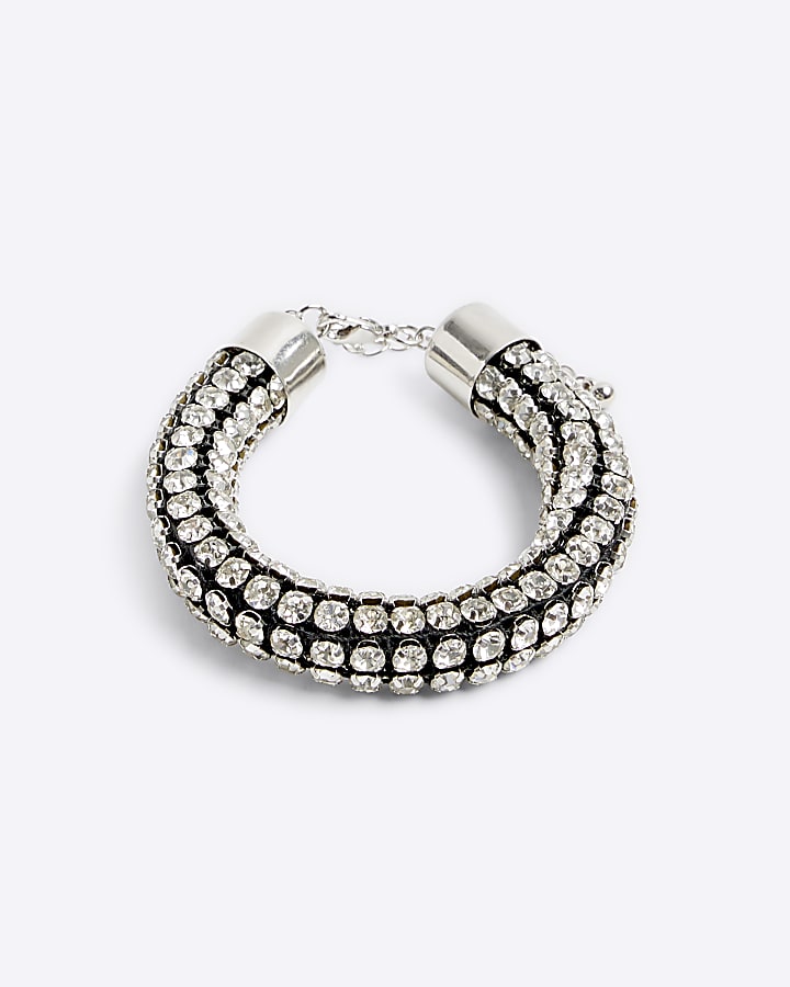 Silver Diamante Tube Bracelet