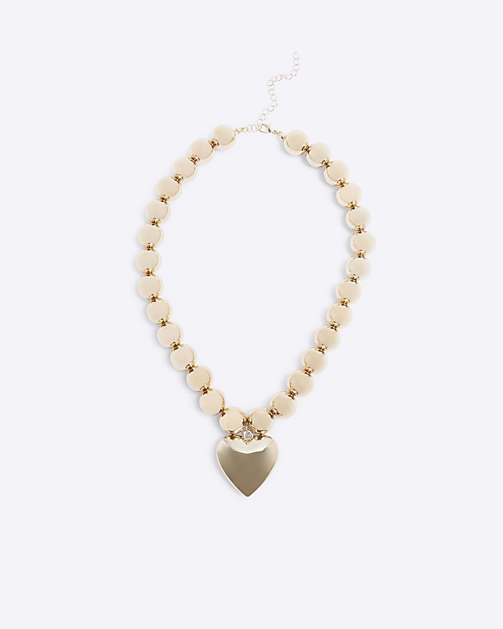 Gold Plated Beaded Heart Collar Necklace