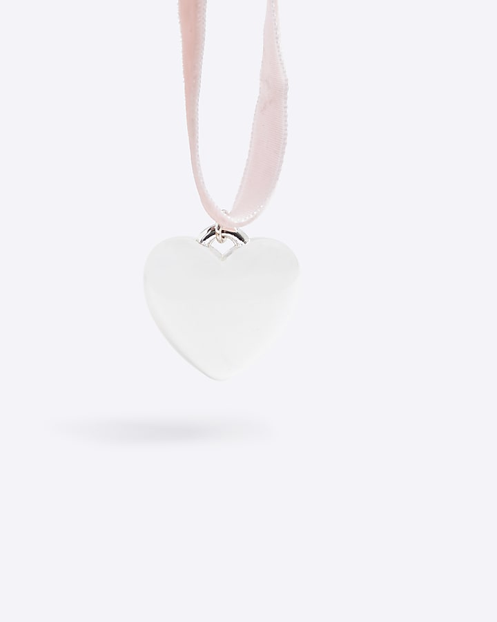 Pink Ribbon Heart Choker Necklace