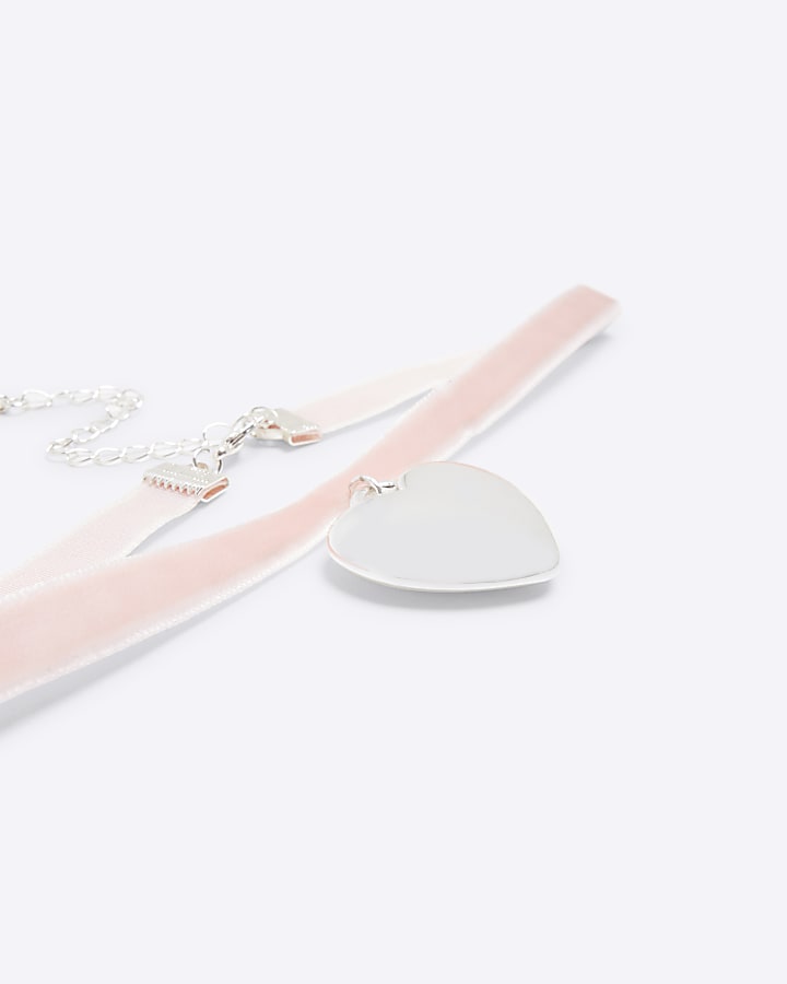 Pink Ribbon Heart Choker Necklace