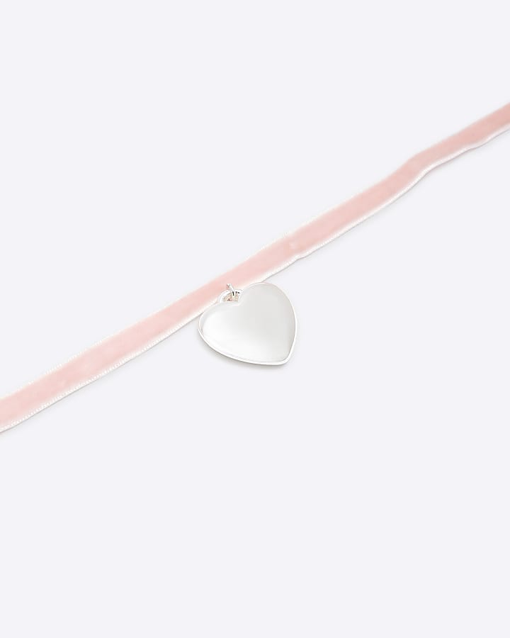 Pink Ribbon Heart Choker Necklace
