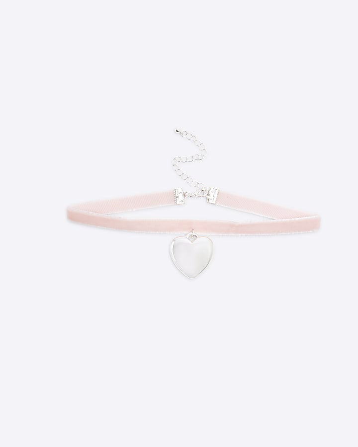 Pink Ribbon Heart Choker Necklace