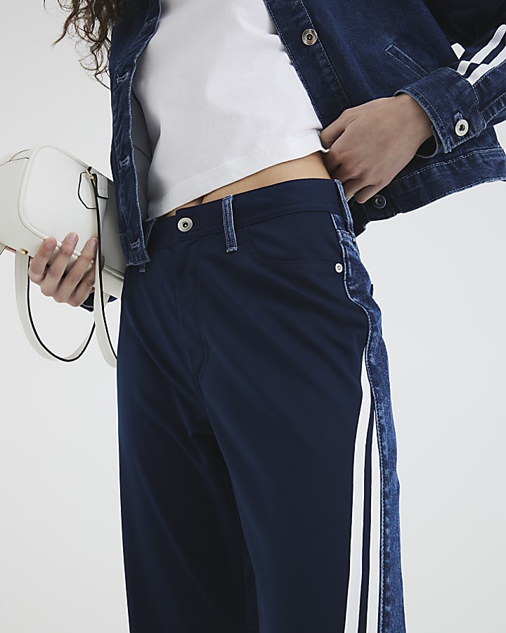 Blue Relaxed Straight Stripe Hybrid Jeans