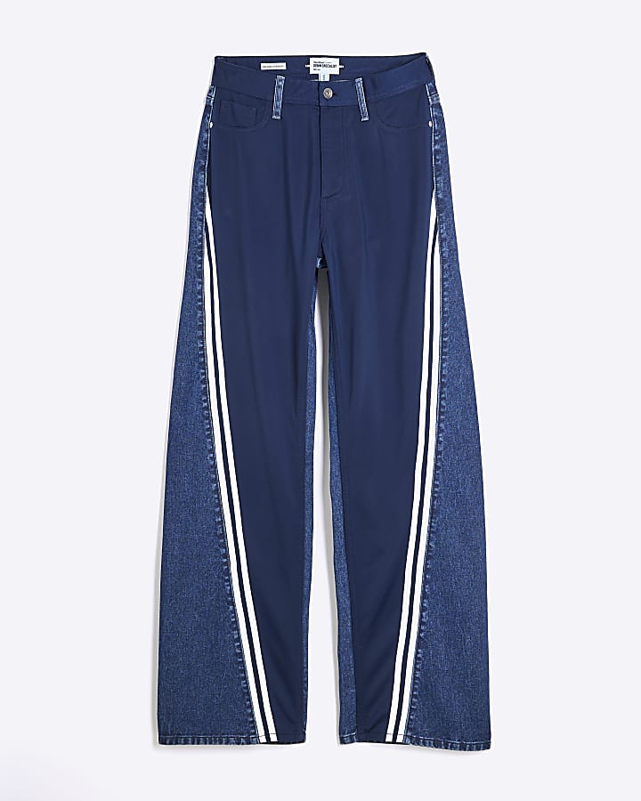 Blue Relaxed Straight Stripe Hybrid Jeans