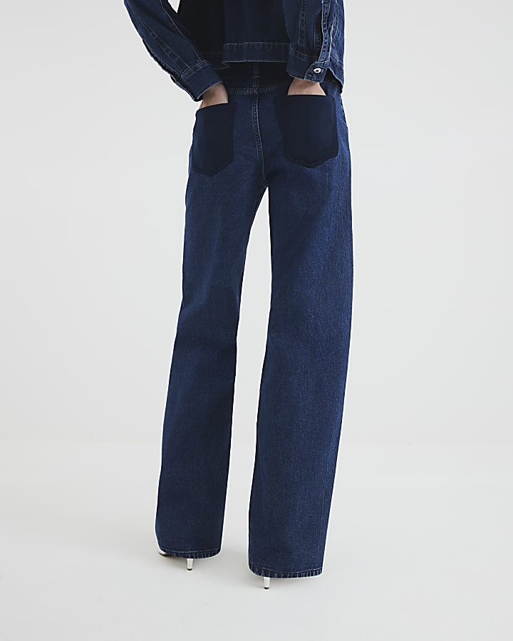 Blue Relaxed Straight Stripe Hybrid Jeans