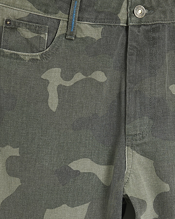 Green Denim Relaxed Straight Camo Jeans