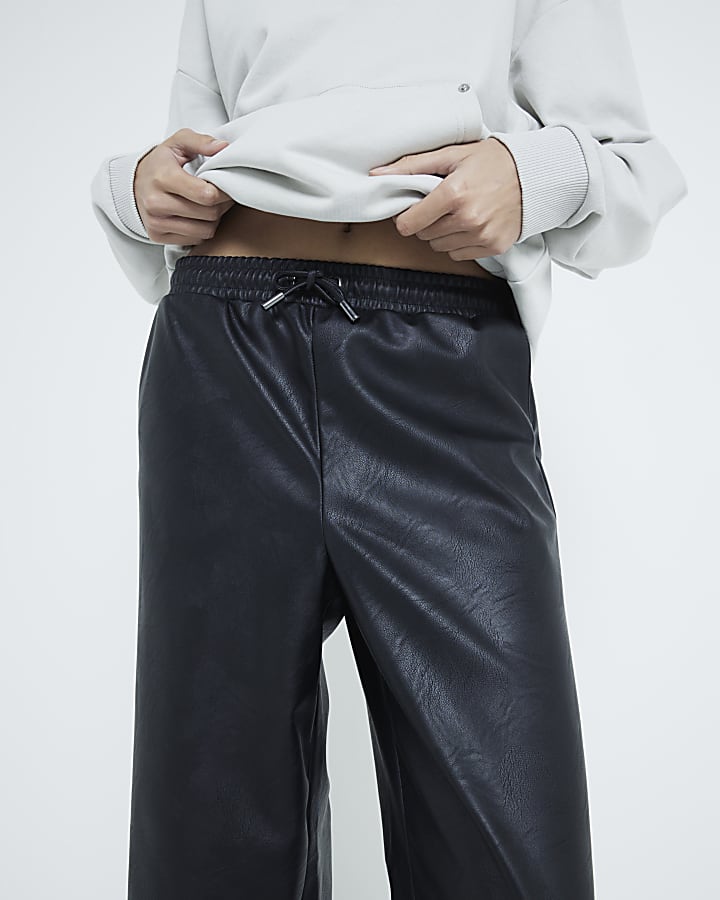 Black Faux Leather Elasticated Waist Trousers