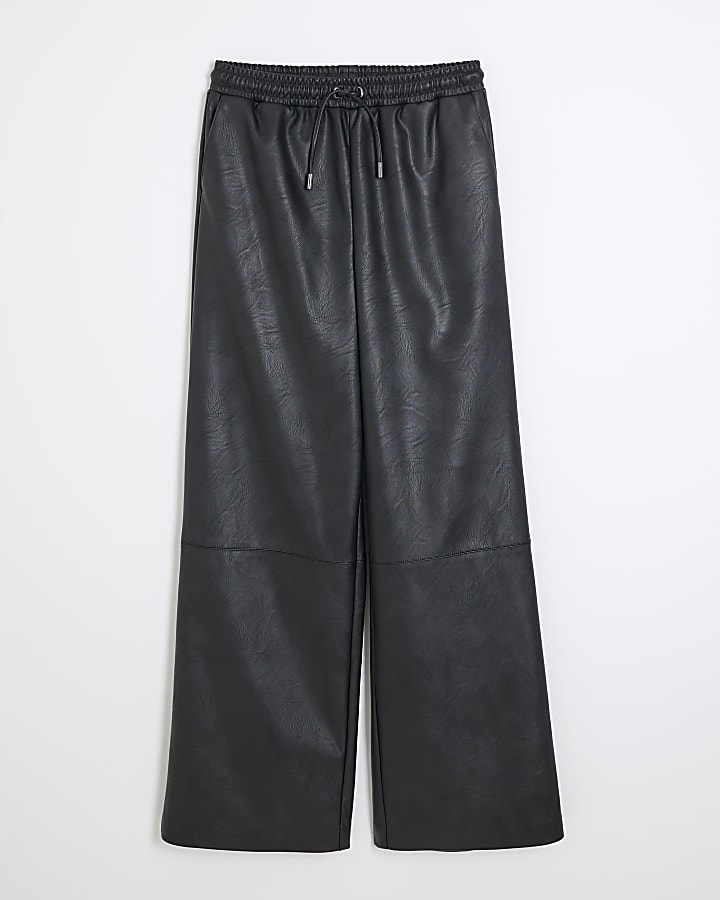 Black Faux Leather Elasticated Waist Trousers