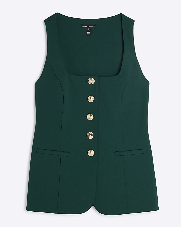 Green Short Sleeve Square Neck Waistcoat