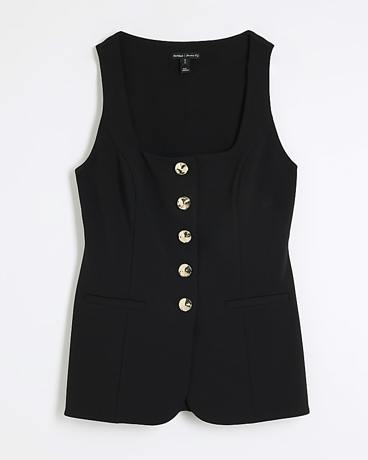 Black Square Neck Waistcoat
