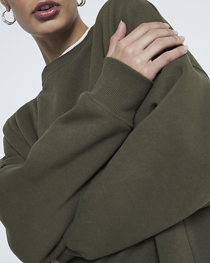 Khaki Long Sleeve Split Front Sweatshirt