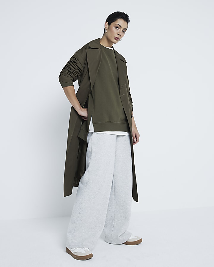 Khaki Long Sleeve Split Front Sweatshirt