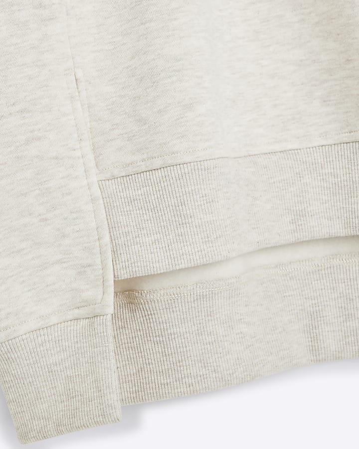 Beige Long Sleeve Split Front Sweatshirt