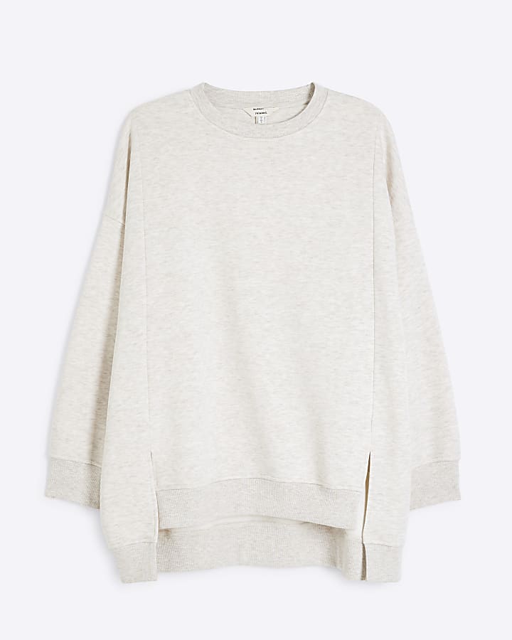 Beige Long Sleeve Split Front Sweatshirt