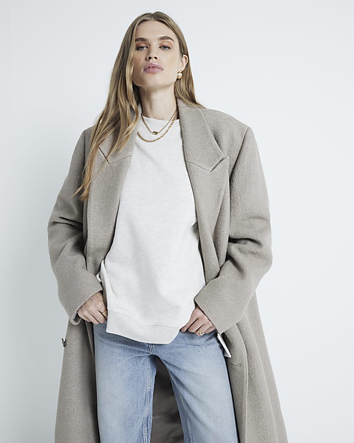 Beige Long Sleeve Split Front Sweatshirt