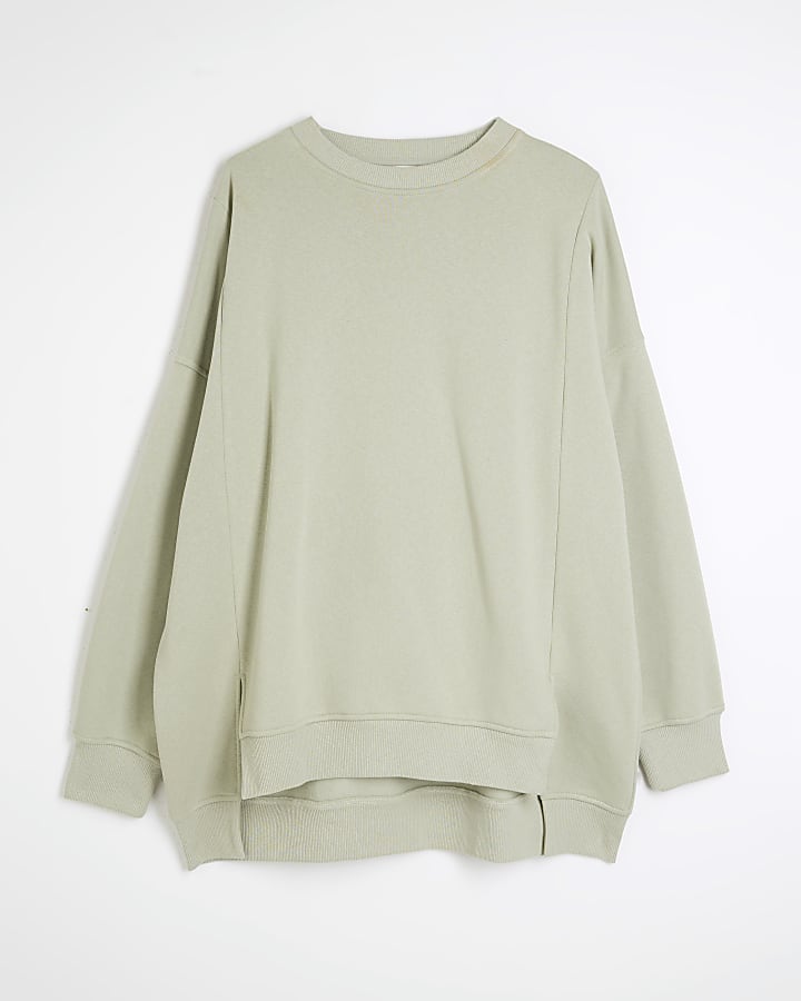 Green Long Sleeve Split Front Sweatshirt