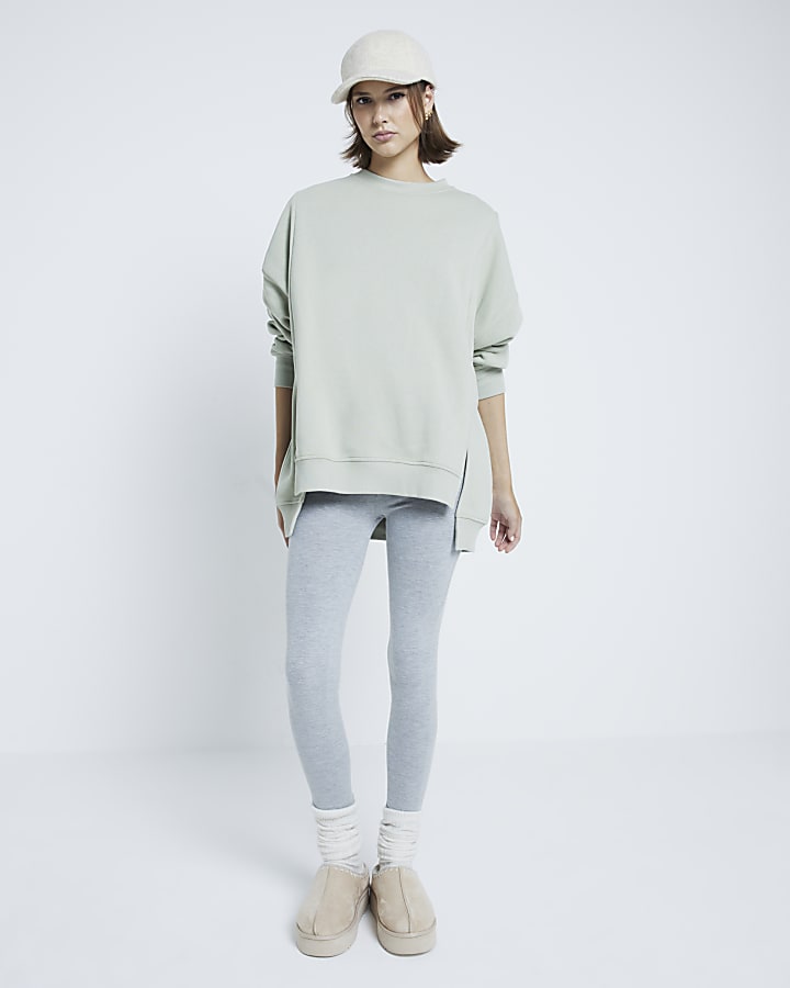 Green Long Sleeve Split Front Sweatshirt