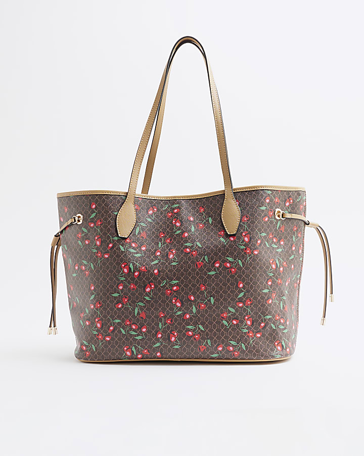 Brown Cherry Monogram Shopper Bag