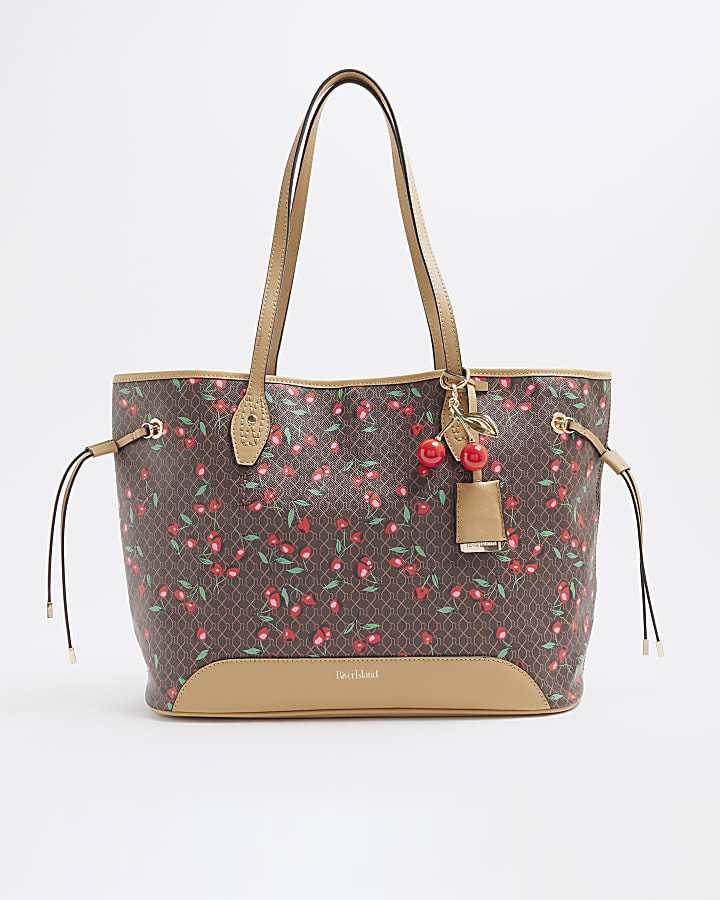 Brown Cherry Monogram Shopper Bag