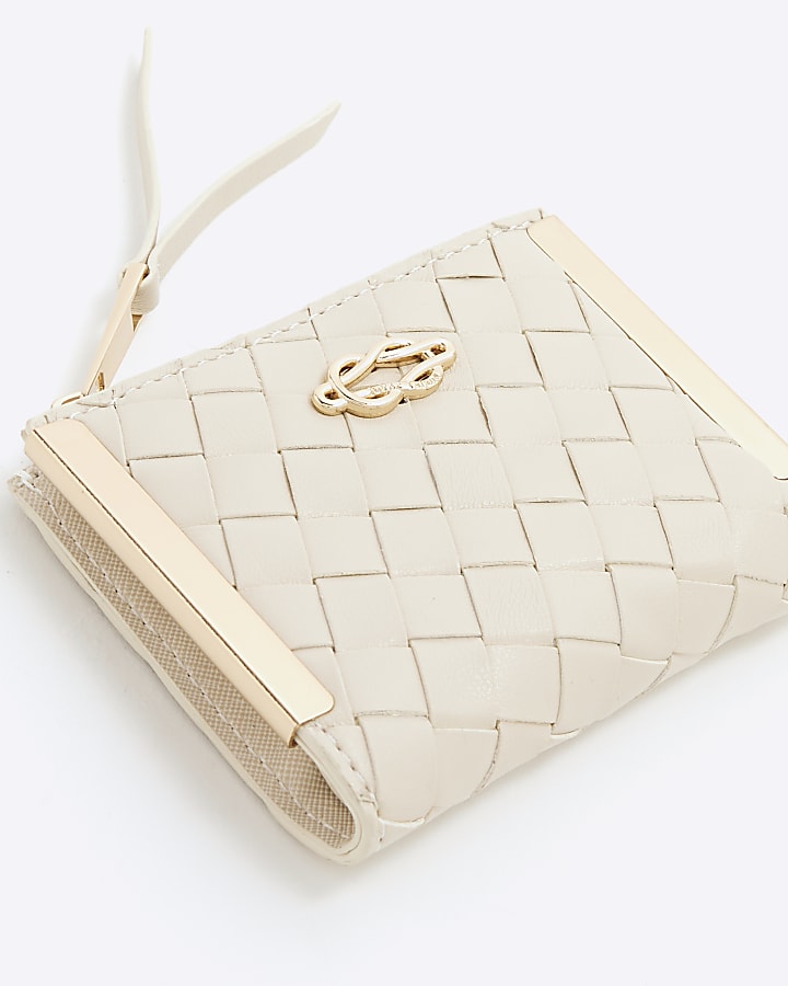 Cream Faux Leather Woven Purse